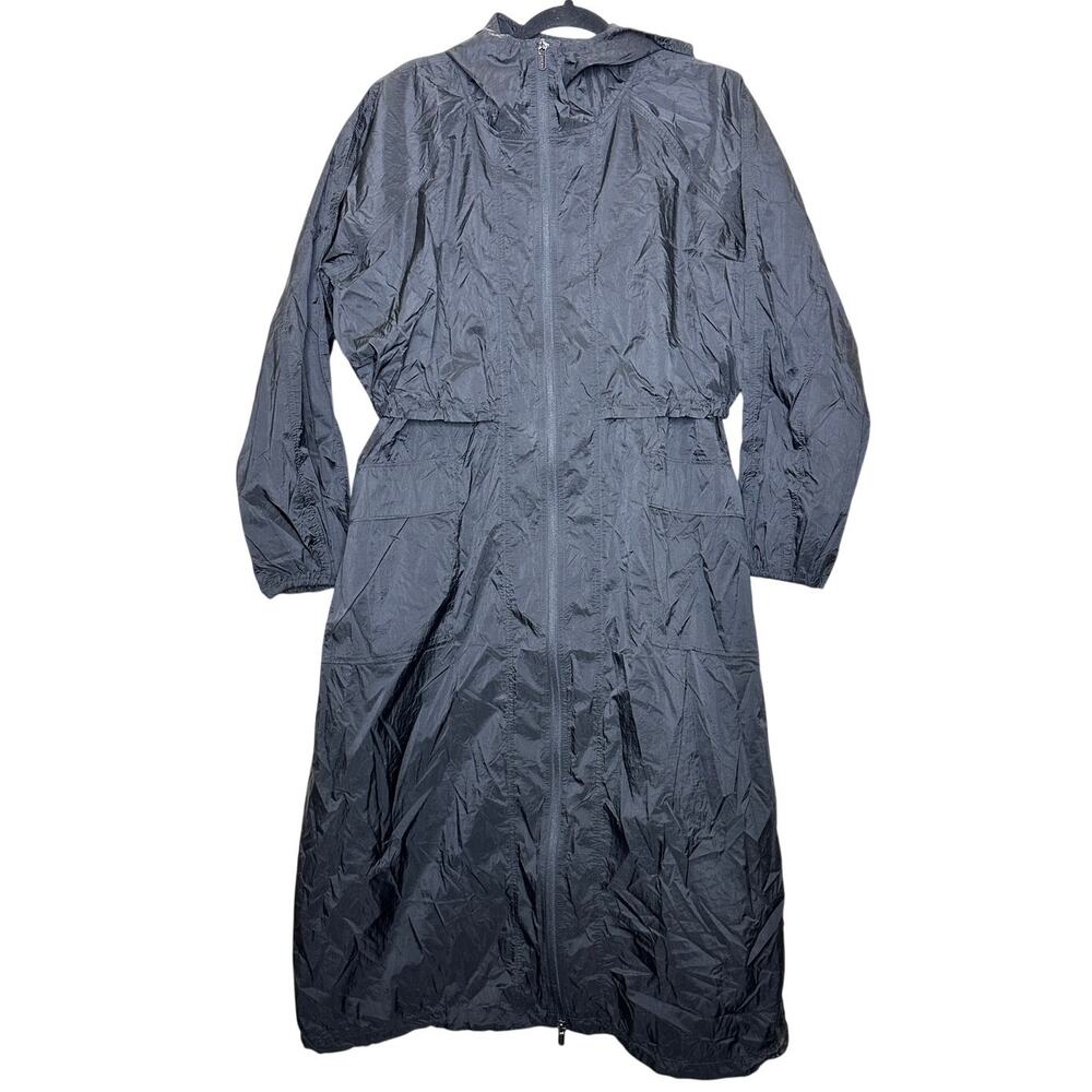 Athleta Black Hooded Longline Hooded Parka Rain Jacket Full Zip Light Large